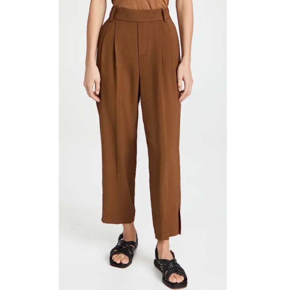 Vince Brown High-Waist Pleated Trousers